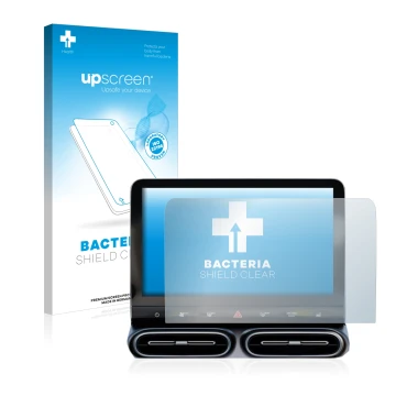 Parte frontal de un envase de producto con el logotipo de la marca upscreen. Al lado se muestra el dispositivo Smart #1 Pro+ 1