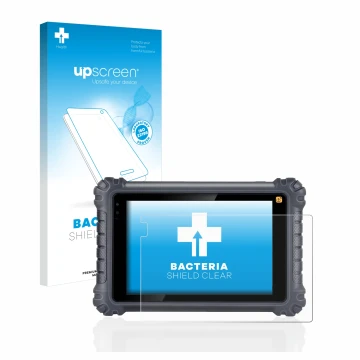 Parte frontal de un envase de producto con el logotipo de la marca upscreen. Al lado se muestra el dispositivo Autel MaxiCom M