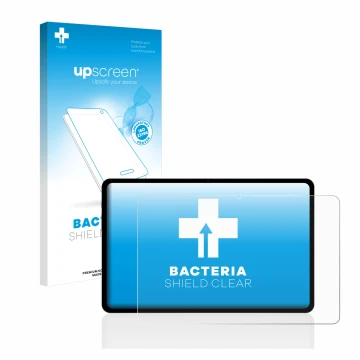 Parte frontal de un envase de producto con el logotipo de la marca upscreen. Al lado se muestra el dispositivo Teclast T50 202