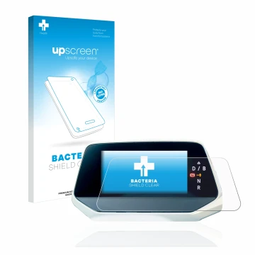 Parte frontal de un envase de producto con el logotipo de la marca upscreen. Al lado se muestra el dispositivo Volkswagen ID.4