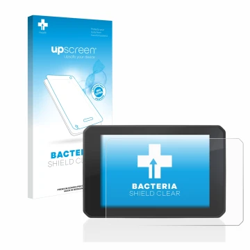 Parte frontal de un envase de producto con el logotipo de la marca upscreen. Al lado se muestra el dispositivo FIT-EBIKE Displ