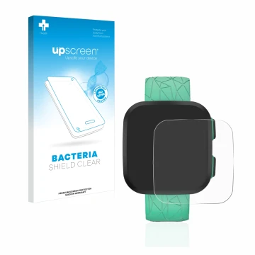 Parte frontal de un envase de producto con el logotipo de la marca upscreen. Al lado se muestra el dispositivo Garmin Bounce c