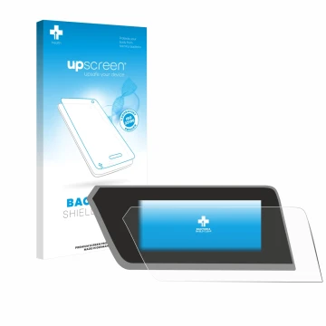 Parte frontal de un envase de producto con el logotipo de la marca upscreen. Al lado se muestra el dispositivo BMW 1 F40 2023 