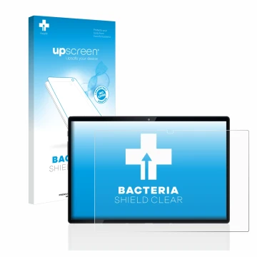 Parte frontal de un envase de producto con el logotipo de la marca upscreen. Al lado se muestra el dispositivo Mediacom SmartP