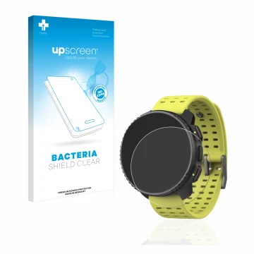 Parte frontal de un envase de producto con el logotipo de la marca upscreen. Al lado se muestra el dispositivo Suunto Vertical