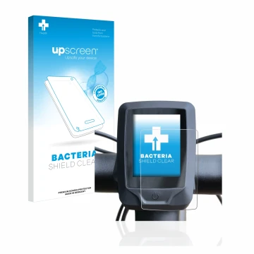 Parte frontal de un envase de producto con el logotipo de la marca upscreen. Al lado se muestra el dispositivo Specialized tur