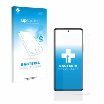 Parte frontal de un envase de producto con el logotipo de la marca upscreen. Al lado se muestra el dispositivo Infinix Note 30