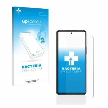 Parte frontal de un envase de producto con el logotipo de la marca upscreen. Al lado se muestra el dispositivo Infinix Note 30