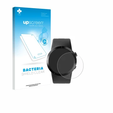 Parte frontal de un envase de producto con el logotipo de la marca upscreen. Al lado se muestra el dispositivo Shot Scope X5 c