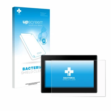 Parte frontal de un envase de producto con el logotipo de la marca upscreen. Al lado se muestra el dispositivo Garmin Drive 53