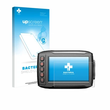 Parte frontal de un envase de producto con el logotipo de la marca upscreen. Al lado se muestra el dispositivo Blueskysea DV99