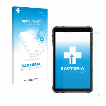 Parte frontal de un envase de producto con el logotipo de la marca upscreen. Al lado se muestra el dispositivo Ulefone Armor P