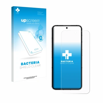 Parte frontal de un envase de producto con el logotipo de la marca upscreen. Al lado se muestra el dispositivo Nothing Phone (