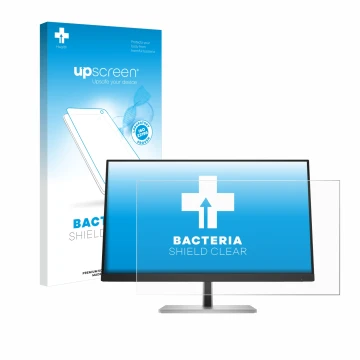 Parte frontal de un envase de producto con el logotipo de la marca upscreen. Al lado se muestra el dispositivo HP E24 G5 Non-T
