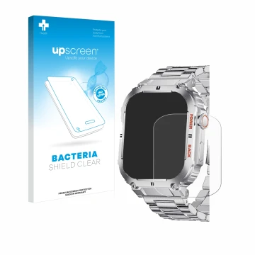 Parte frontal de un envase de producto con el logotipo de la marca upscreen. Al lado se muestra el dispositivo LIGE K-57 1.96