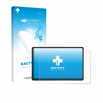 Parte frontal de un envase de producto con el logotipo de la marca upscreen. Al lado se muestra el dispositivo Samsung Galaxy 
