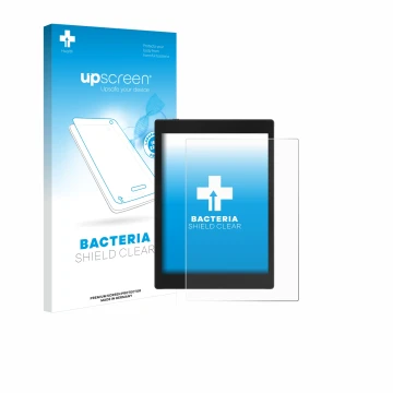 Parte frontal de un envase de producto con el logotipo de la marca upscreen. Al lado se muestra el dispositivo Boox Tab Mini C