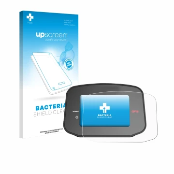 Parte frontal de un envase de producto con el logotipo de la marca upscreen. Al lado se muestra el dispositivo PowaKaddy CT8 G