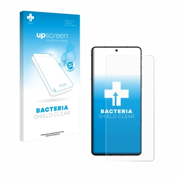 Parte frontal de un envase de producto con el logotipo de la marca upscreen. Al lado se muestra el dispositivo ZTE Nubia Z50S 