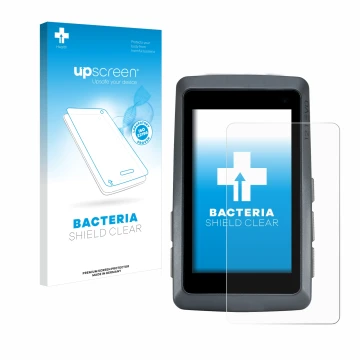 Parte frontal de un envase de producto con el logotipo de la marca upscreen. Al lado se muestra el dispositivo Sigma ROX 12.1 