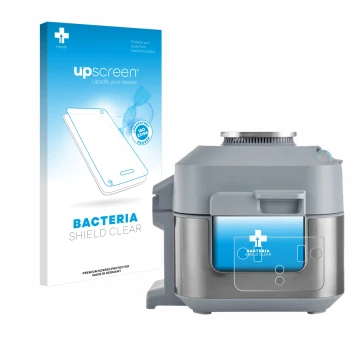 Parte frontal de un envase de producto con el logotipo de la marca upscreen. Al lado se muestra el dispositivo Ninja Speedi Ra