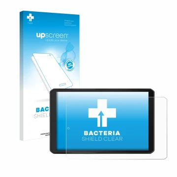 Parte frontal de un envase de producto con el logotipo de la marca upscreen. Al lado se muestra el dispositivo Garmin Camper 8