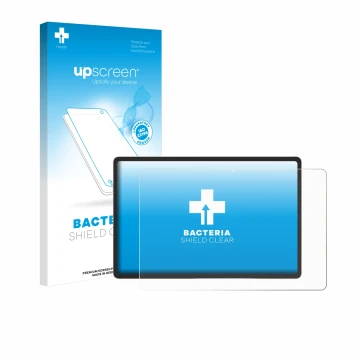 Parte frontal de un envase de producto con el logotipo de la marca upscreen. Al lado se muestra el dispositivo Samsung Galaxy 