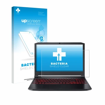 Parte frontal de un envase de producto con el logotipo de la marca upscreen. Al lado se muestra el dispositivo Acer Nitro 5 Ga