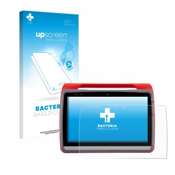 Parte frontal de un envase de producto con el logotipo de la marca upscreen. Al lado se muestra el dispositivo medDV NIDApad c