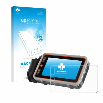 Parte frontal de un envase de producto con el logotipo de la marca upscreen. Al lado se muestra el dispositivo Waygate Technol