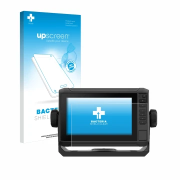 Parte frontal de un envase de producto con el logotipo de la marca upscreen. Al lado se muestra el dispositivo Garmin ECHOMAP 