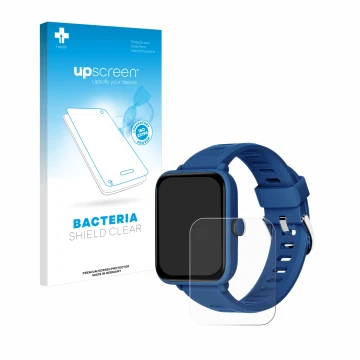 Parte frontal de un envase de producto con el logotipo de la marca upscreen. Al lado se muestra el dispositivo Biggerfive BW01