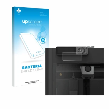 Parte frontal de un envase de producto con el logotipo de la marca upscreen. Al lado se muestra el dispositivo Bambu Lab P1S 3