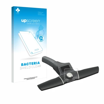 Parte frontal de un envase de producto con el logotipo de la marca upscreen. Al lado se muestra el dispositivo Motocaddy S1 El