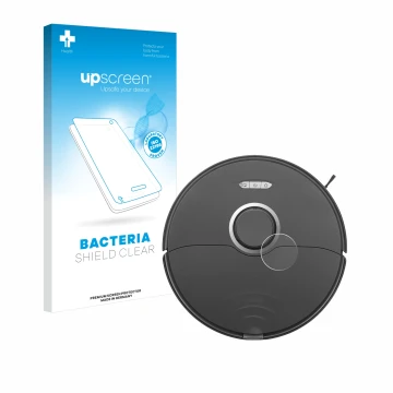 Parte frontal de un envase de producto con el logotipo de la marca upscreen. Al lado se muestra el dispositivo Roborock S8 Lid