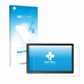 Parte frontal de un envase de producto con el logotipo de la marca upscreen. Al lado se muestra el dispositivo Telekom T Table