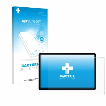 Parte frontal de un envase de producto con el logotipo de la marca upscreen. Al lado se muestra el dispositivo Samsung Galaxy 