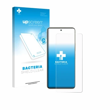 Parte frontal de un envase de producto con el logotipo de la marca upscreen. Al lado se muestra el dispositivo Vivo Y36 con su