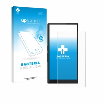 Parte frontal de un envase de producto con el logotipo de la marca upscreen. Al lado se muestra el dispositivo Hiby R6 Pro II 