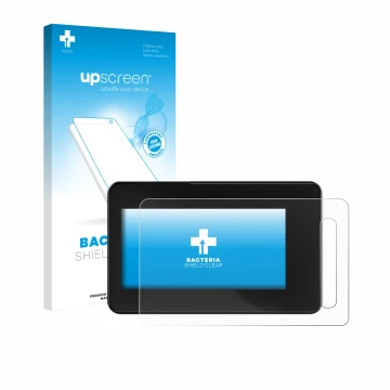 Parte frontal de un envase de producto con el logotipo de la marca upscreen. Al lado se muestra el dispositivo Shimano Steps S