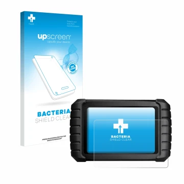 Parte frontal de un envase de producto con el logotipo de la marca upscreen. Al lado se muestra el dispositivo iCarsoft CR Max