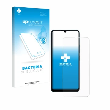 Parte frontal de un envase de producto con el logotipo de la marca upscreen. Al lado se muestra el dispositivo Xiaomi Redmi 13