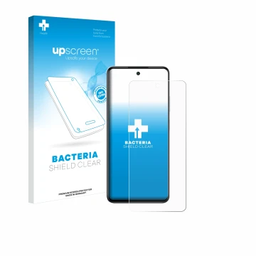 Parte frontal de un envase de producto con el logotipo de la marca upscreen. Al lado se muestra el dispositivo Infinix Smart 8