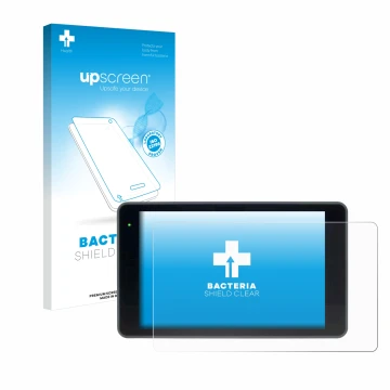 Parte frontal de un envase de producto con el logotipo de la marca upscreen. Al lado se muestra el dispositivo YoloLiv YoloBox