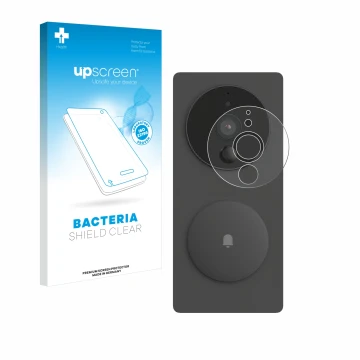 Parte frontal de un envase de producto con el logotipo de la marca upscreen. Al lado se muestra el dispositivo Aqara SVD-KIT1 