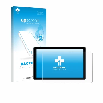 Parte frontal de un envase de producto con el logotipo de la marca upscreen. Al lado se muestra el dispositivo Sebbe S22 10.1