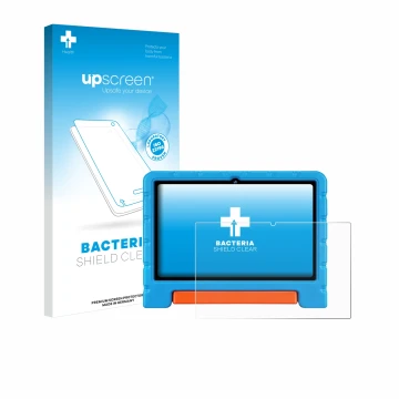 Parte frontal de un envase de producto con el logotipo de la marca upscreen. Al lado se muestra el dispositivo ZIOVO Z138 10