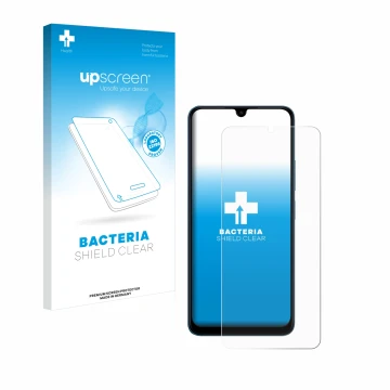 Parte frontal de un envase de producto con el logotipo de la marca upscreen. Al lado se muestra el dispositivo Xiaomi Redmi 13