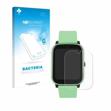 Parte frontal de un envase de producto con el logotipo de la marca upscreen. Al lado se muestra el dispositivo One2Track Conne