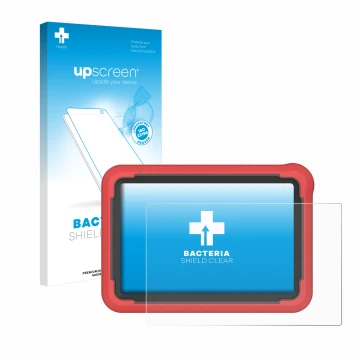 Parte frontal de un envase de producto con el logotipo de la marca upscreen. Al lado se muestra el dispositivo Launch X-431 Pr